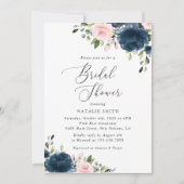 Navy Blue Flowers, Roze Flowers, Vrijgezellenfeest Kaart (Voorkant)