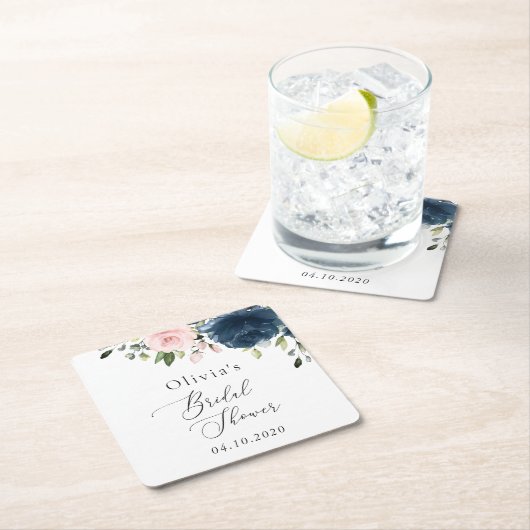 Navy Blue Flowers, Roze Flowers, Vrijgezellenfeest Kartonnen Onderzetters (Insitu)