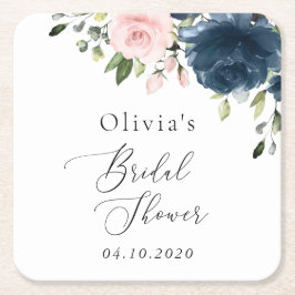 Navy Blue Flowers, Roze Flowers, Vrijgezellenfeest Kartonnen Onderzetters