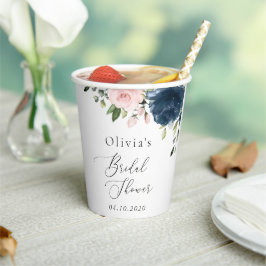 Navy Blue Flowers, Roze Flowers, Vrijgezellenfeest Papieren Bekers