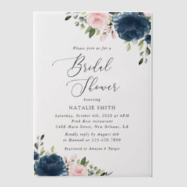 Navy Blue Flowers, Roze Flowers, Vrijgezellenfeest Vellum Uitnodigingen