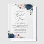 Navy Blue Flowers, Roze Flowers, Vrijgezellenfeest Vellum Uitnodigingen (Offset)