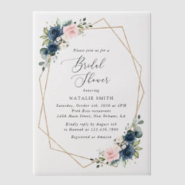 Navy Blue Flowers, Roze Flowers, Vrijgezellenfeest Vellum Uitnodigingen