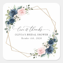 Navy Blue Flowers, Roze Flowers, Vrijgezellenfeest Vierkante Sticker