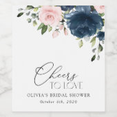 Navy Blue Flowers, Roze Flowers, Vrijgezellenfeest Wijn Etiket (Enkel label)