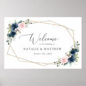 Navy Blue Flowers, Roze Flowers, Weddenschap Poster (Voorkant)