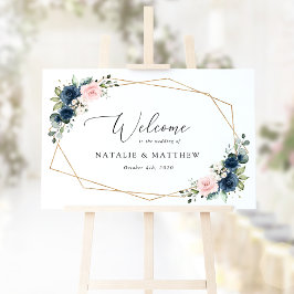 Navy Blue Flowers, Roze Flowers, Weddenschap Poster