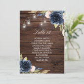 Navy Blue Flowers Rustic Seating Chart Kaart (Staand voorkant)