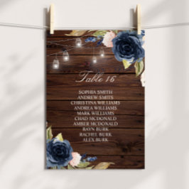 Navy Blue Flowers Rustic Seating Chart Kaart