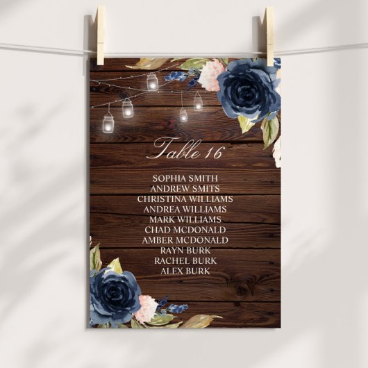 Navy Blue Flowers Rustic Seating Chart Kaart