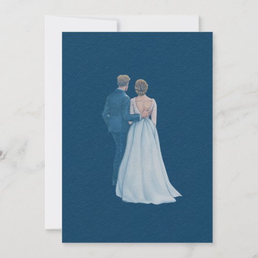 Navy blue Flowers Wedding Invitation Kaart (Achterkant)