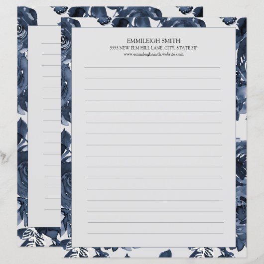 Navy Blue Flowers White 2 zonder rugleuning (Voorkant / Achterkant)