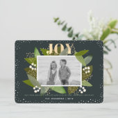 Navy Blue Foliage Kerstvakantie Fotokaart Feestdagenkaart (Staand voorkant)