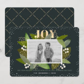 Navy Blue Foliage Kerstvakantie Fotokaart Feestdagenkaart (Voorkant / Achterkant)