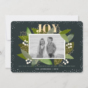 Navy Blue Foliage Kerstvakantie Fotokaart Feestdagenkaart
