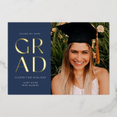 Navy Blue Folie Afstudeerder Block Afstuderen Foli Folie Uitnodiging (Voorkant)