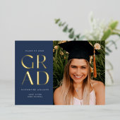 Navy Blue Folie Afstudeerder Block Afstuderen Foli Folie Uitnodiging (Staand Voorkant)