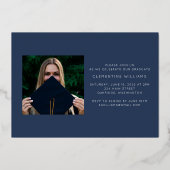 Navy Blue Folie Afstudeerder Block Afstuderen Foli Folie Uitnodiging (Achterkant)