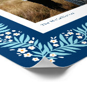 Navy Blue Folk Art Floral Lijst met aangepaste tek Poster (Hoek)