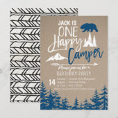 Navy Blue Forest Camping Birthday Kaart (Voorkant / Achterkant)