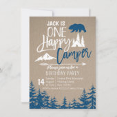 Navy Blue Forest Camping Birthday Kaart (Voorkant)