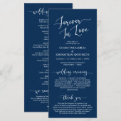 Navy Blue, Forever in Love, Wedding Ceremony Programmakaart (Voorkant / Achterkant)