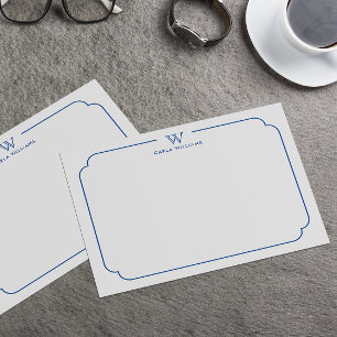 Navy Blue Formal Chic Family Monogram  Lijst Notitiekaartje
