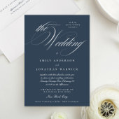 Navy Blue Formal Elegant Calligraphy The Wedding Kaart