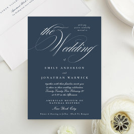 Navy Blue Formal Elegant Calligraphy The Wedding Kaart