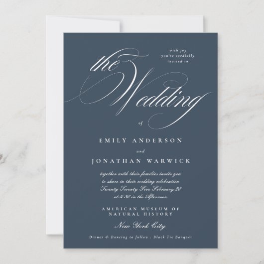 Navy Blue Formal Elegant Calligraphy The Wedding Kaart (Voorkant)