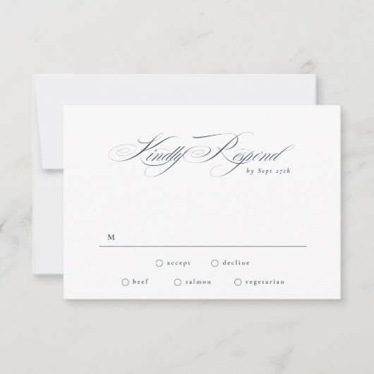 Navy Blue Formal Elegant Calligraphy Wedding RSVP Kaartje (Voorkant)
