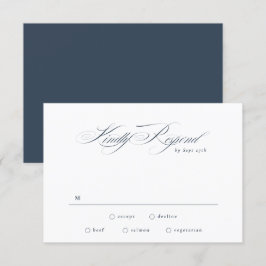 Navy Blue Formal Elegant Calligraphy Wedding RSVP Kaartje