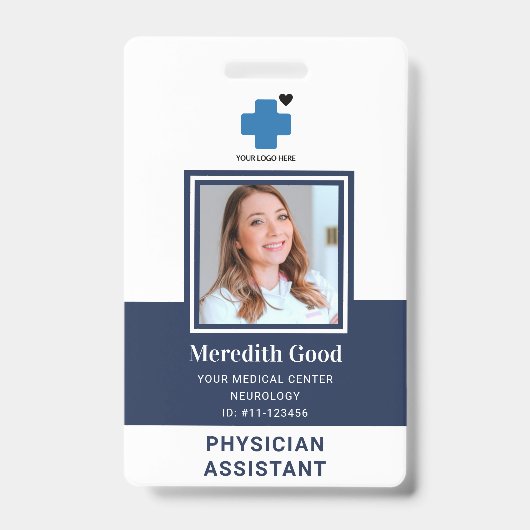 Navy Blue Foto Beveiligings-ID Arts-Assistent Badge (Voorzijde)