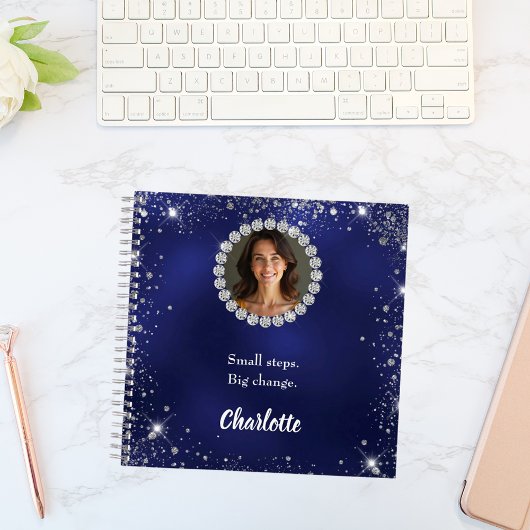 Navy blue foto diamanten inspirerend quote notitieboek