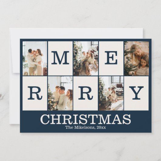 Navy Blue Foto gepersonaliseerd Vrolijk Kerstfeest Feestdagenkaart (Voorkant)