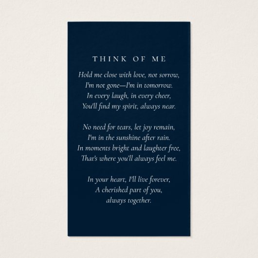 Navy Blue Foto Memorial Gebed Kaart (Achterkant)