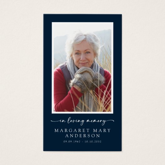 Navy Blue Foto Memorial Gebed Kaart (Voorkant)