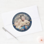 Navy Blue Foto Prettig Kerstfeest FOTO Ronde Sticker (Envelop)