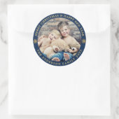Navy Blue Foto Prettig Kerstfeest FOTO Ronde Sticker (Tas)