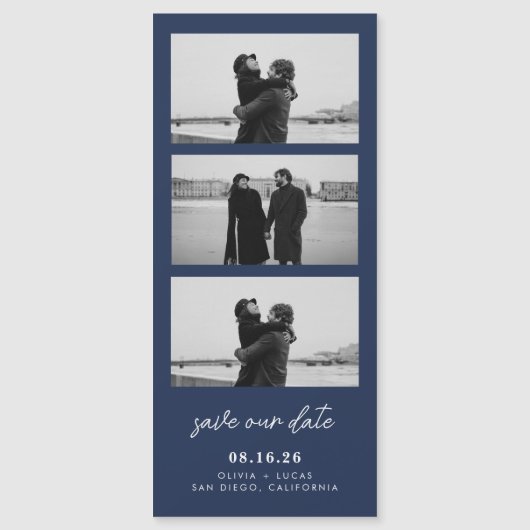 Navy Blue Fotostrip Magnetische bruiloft (Voorkant)