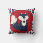 Navy Blue Fox op rood Sierkussen (Achterkant)
