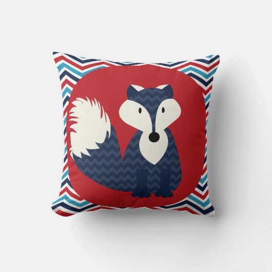 Navy Blue Fox op rood Sierkussen (Voorkant)