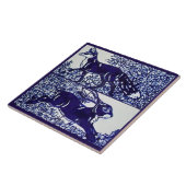 Navy Blue Fox Rabbit Woodland Floral Ceramic Mural Tegeltje (Zijkant)