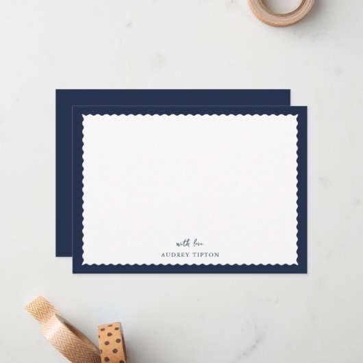 Navy Blue Frame Flat Note Card Notitiekaartje (Voorkant / Achterkant in situ)