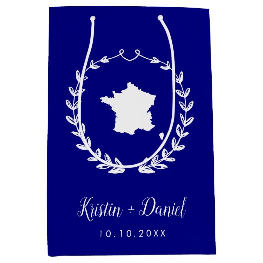 Navy Blue France Map Wedding Welcome Swag Medium Cadeauzakje (Voorkant)