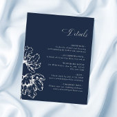 Navy Blue French Floral Wedding Details Informatiekaartje