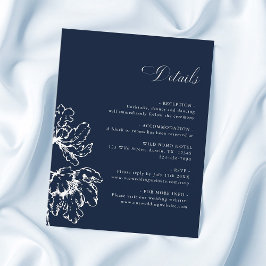 Navy Blue French Floral Wedding Details Informatiekaartje