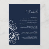 Navy Blue French Floral Wedding Details Informatiekaartje (Voorkant)