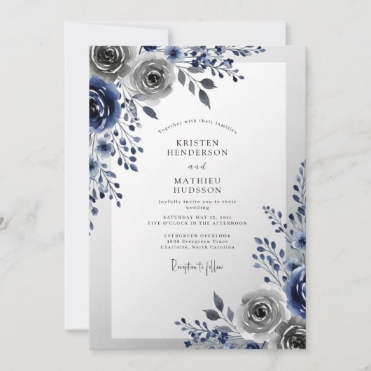 Navy Blue Frosty Winter Wedding Kaart (Voorkant)