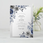 Navy Blue Frosty Winter Wedding Kaart (Staand voorkant)
